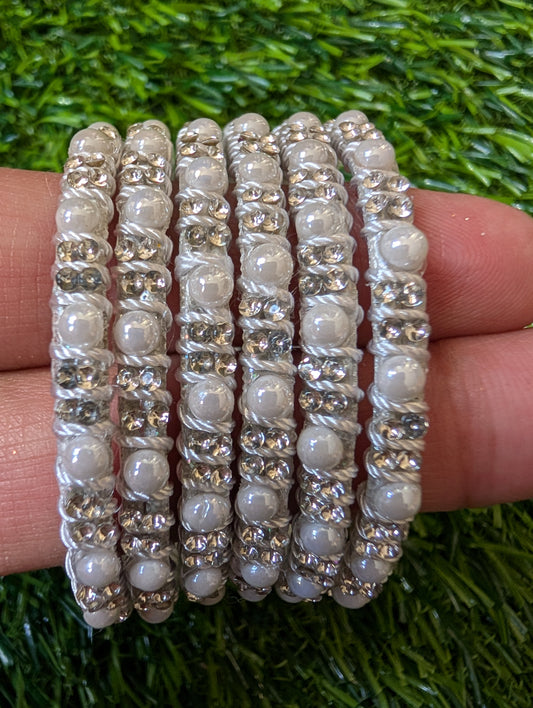 Silver thread and white pearls bangles