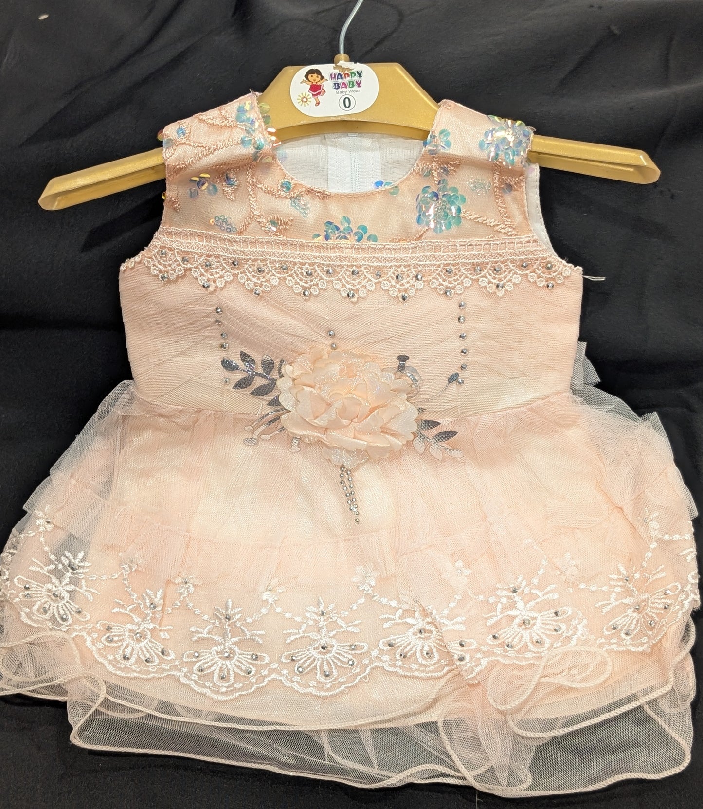 Baby girl's fancy frock with matching pants and headbands (available in four colors)