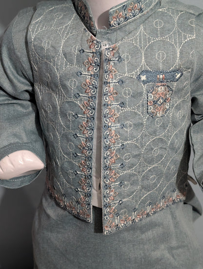 Baby boy/embroidered viscose kurta pyjama with embroidered Waistcoat