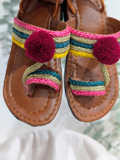 Girls multicolored pompom sandals