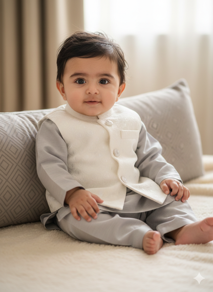 Boys embroidered cream jamawar waistcoat