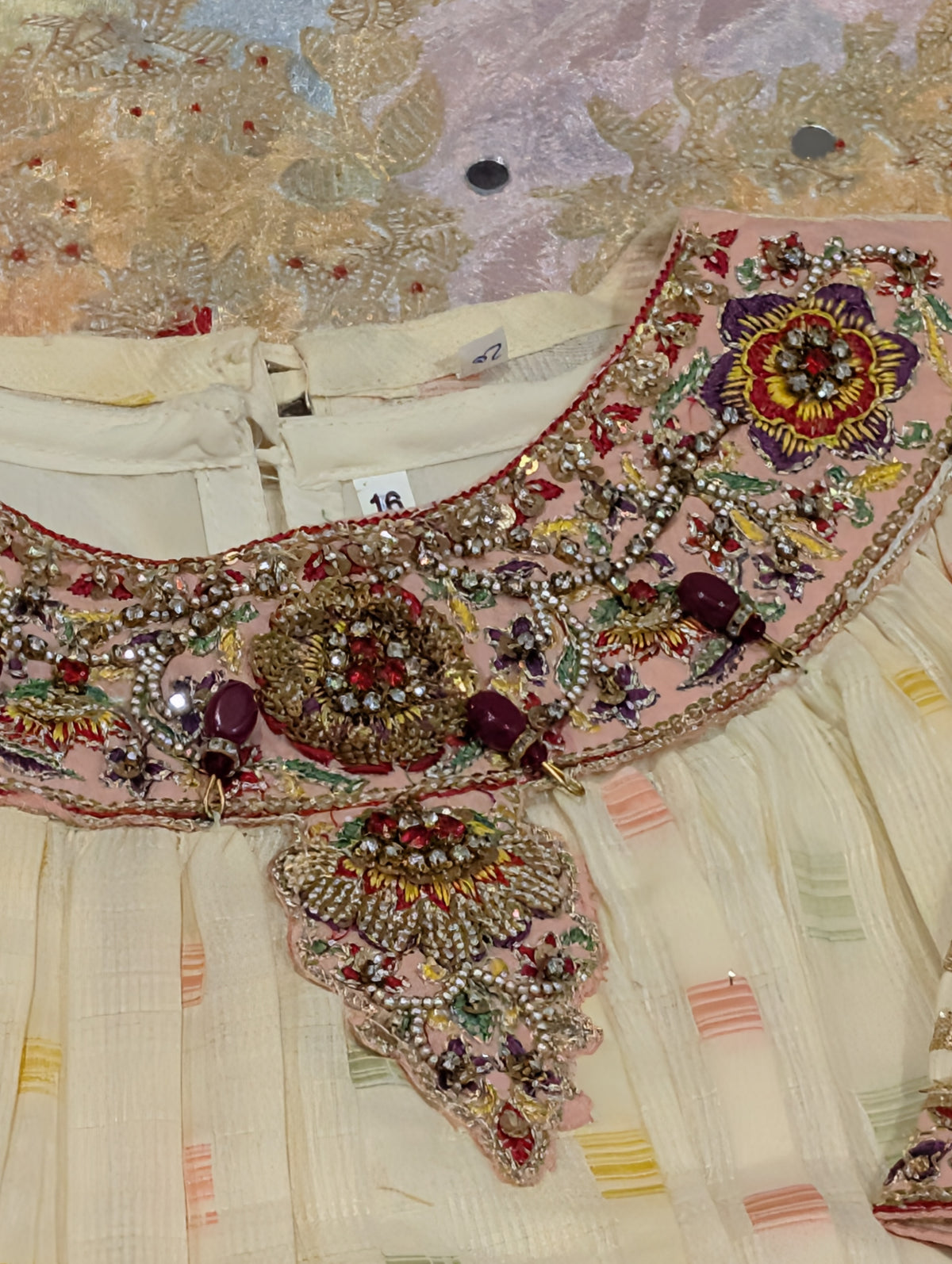 Festive Ivory & Peach Embroidered Peplum Kurti with pants