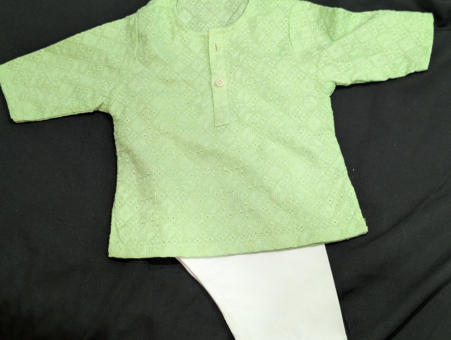 Boys' mint green Chicken Kari kurta with white pyjamas