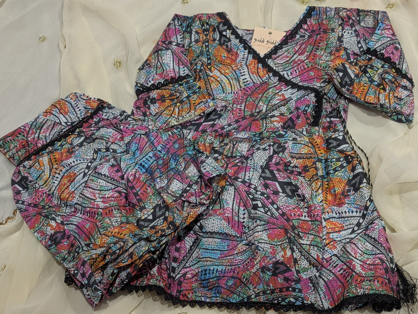 Girls lawn printed frock with matching gharara style pants